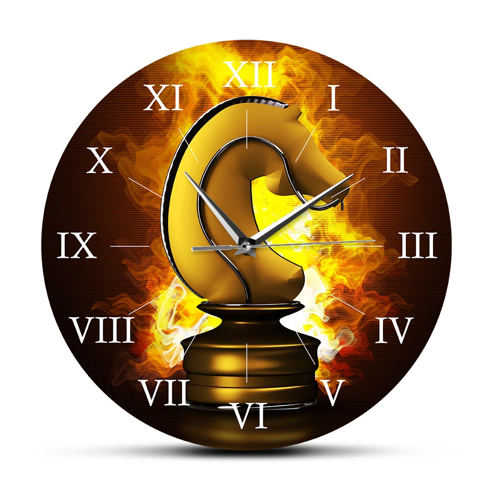 Burning Golden Chess Horse in Fire Chess Game Piece Wall Clock Board Game  Wall Art Quartz Silent Wall Watch Chess Players Gift|Wall Clocks| -  AliExpress