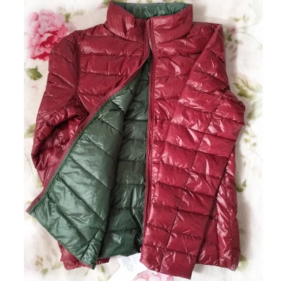 Wine red-green stand AYUNSUE, женские куртки, ультра легкий пуховик для женщин, новинка, осенне-зимнее пальто, куртки для женщин, двухсторонняя Женская куртка KJ530 - Цвет: Wine red-green stand