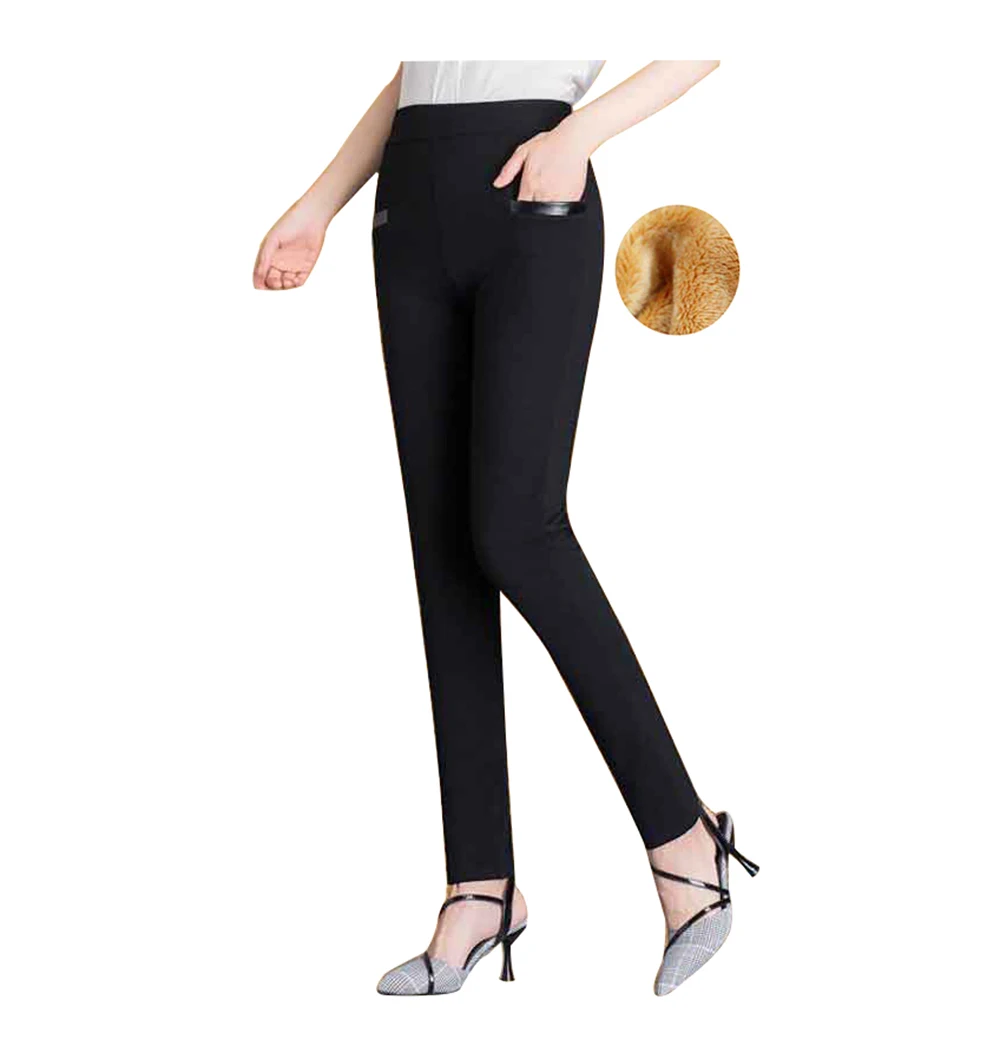 

Women's Fleece Lined Straight Leg Pants Full Length Leggings Elastic High Waist Classic Dress Winter Autumn Comfy Trousers