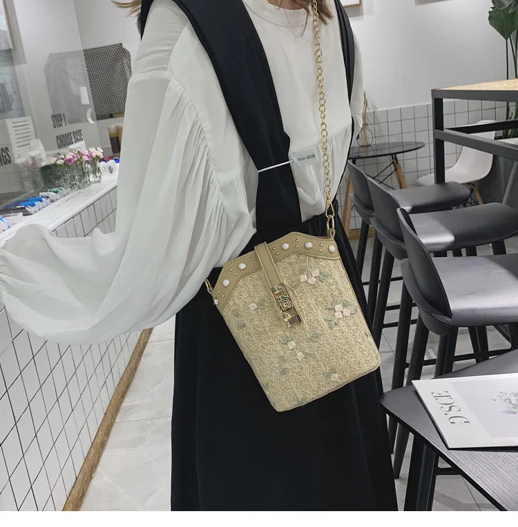Bolsa feminina, соломенная сумка, кружевная, переносная сумка-мешок, женская, новинка, летняя, Сказочная, перламутровая, тканая, Мини, Студенческая сумка на цепочке