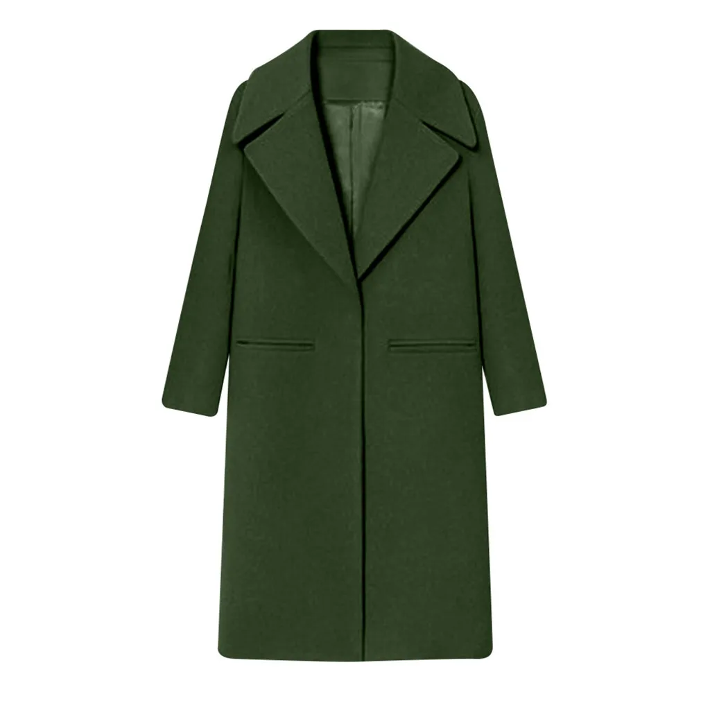 CHAMSGEND Women Blends Coat Autumn Winter Turn-Down Collar Wool Jacket Coat Female Long Wool Coats Casual Windbreake#4