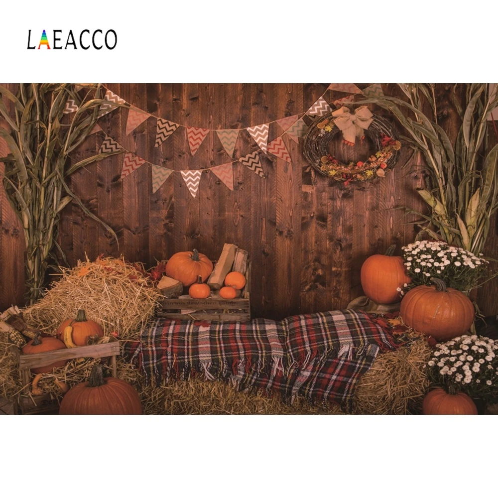 Laeacco Осенний урожай Вымпел Тыква сено стек кукурузы фотографии фоны