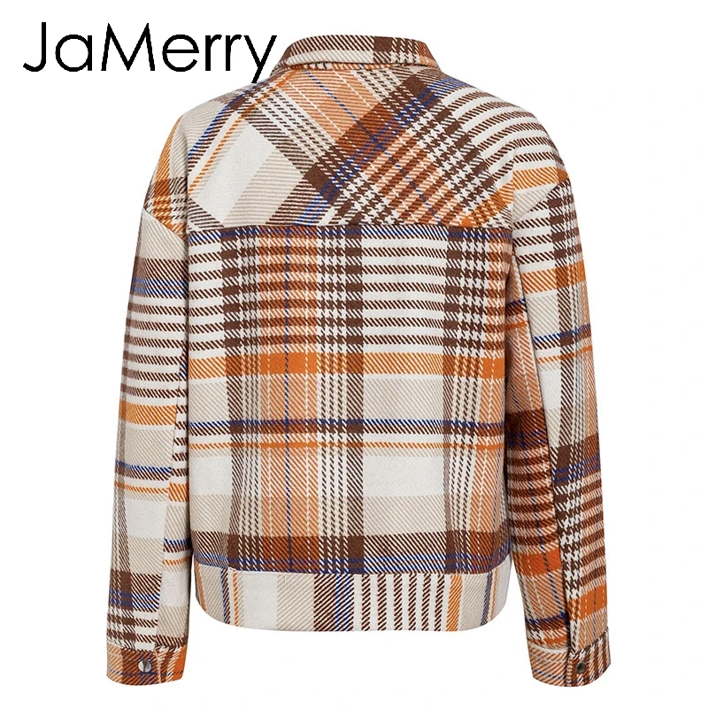 JaMerry винтажная однобортная Женская клетчатая куртка, пальто с длинным рукавом, Повседневная Осенняя верхняя одежда, пальто, уличный сверхразмерный женский пиджак