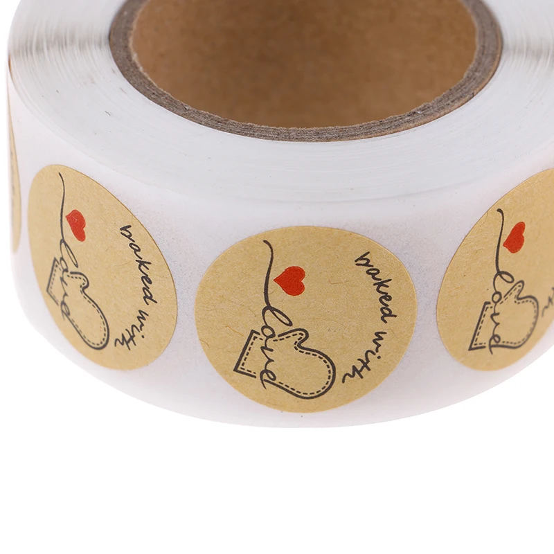 1 Inch Round Natural Kraft Baked With Love Stickers 500 Labels Per Roll Cute Stickers For Seal Labels Handmade Sticker