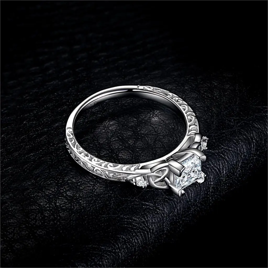 JPalace Celtic Knot Princess CZ Engagement Ring 925 Sterling Silver Rings for Women Anniversary Wedding Rings Silver 925 Jewelry