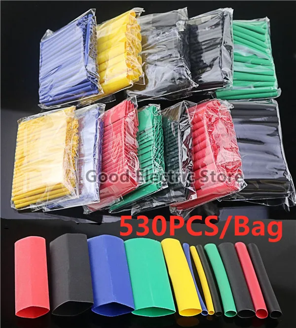 530pcs 580 шт 530 шт 260 шт 2:1 обёрточная бумага провод кабель изолированный Полиолефин Термоусадочные трубки коэффициент трубопровода изоляционные, термоусадочные трубки - Цвет: 530pcs