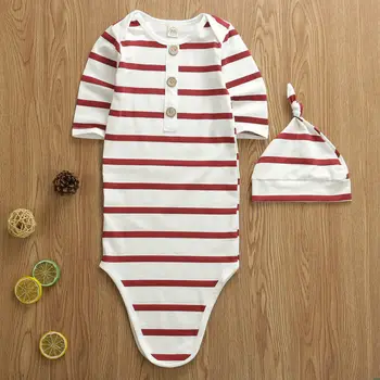 

Fashion Newborn Baby Sleeping Bags Cute Striped Button Toddler Swaddle Wrap Blanket Hooded Sleeping Bag Sleep Sack Bedding 0-6M