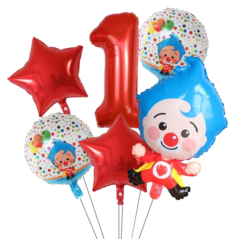 Plim Clown Foil Helium Balloons 6pcs/Set Red Number Balls Air Globos Children's Happy Birthday Party Decorations Kids Toys Gifts