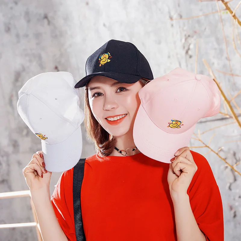 

Korean-style INS White Cricket-cap Hat Women's Versatile Street Spring And Autumn Warm Small Yellow Duck Embroidered Baseball Ca