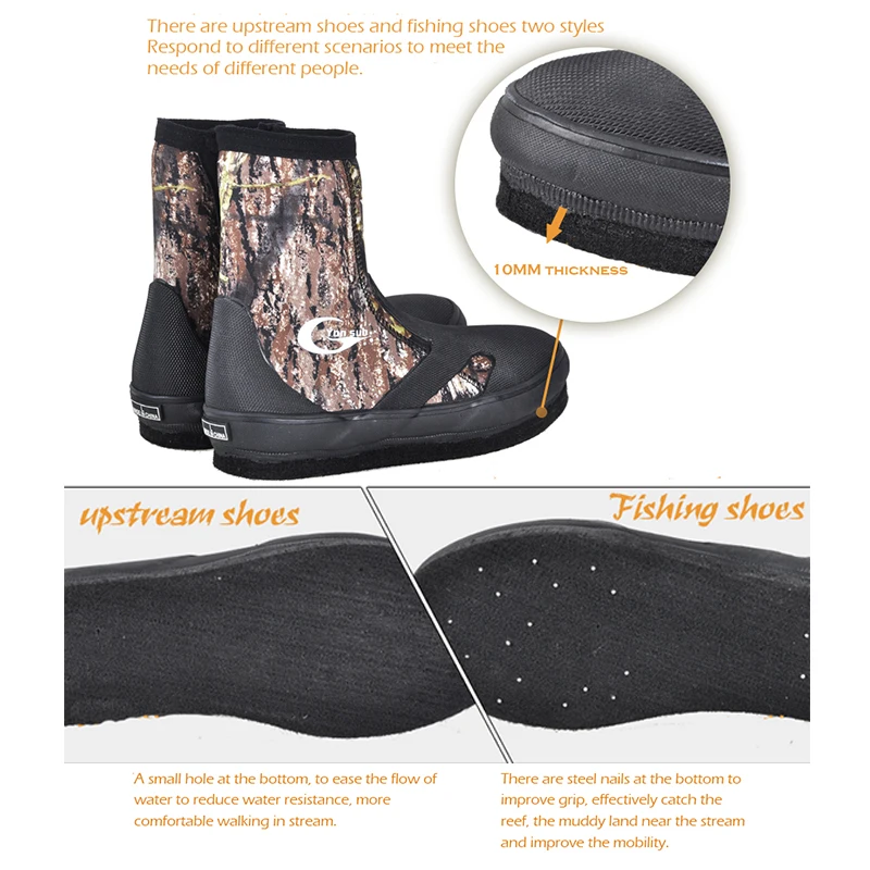 Camouflage Fishing Shoes 5MM Neoprene Anti-slip Fishing Boots Quick Drying Waterproof Upstream Shoes Outdoor Hiking Diving