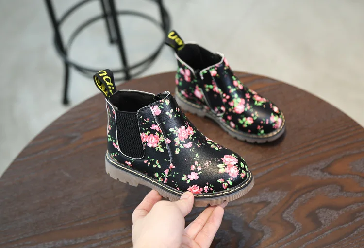 Ankle Boots Kids PU Leather Plush Toddler Sneaker Girls Boys Floral Zipper  Boots Waterproof Causal Snow Boots Shoes