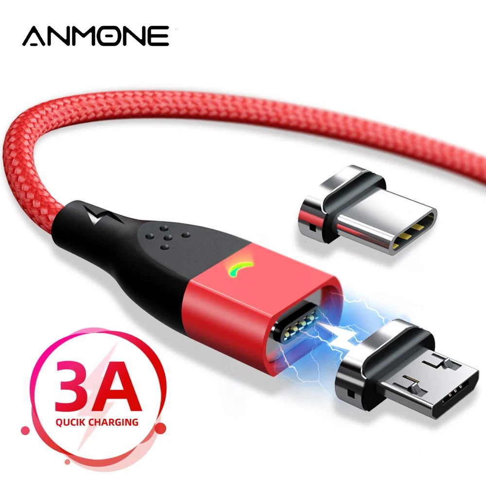 Магнитный кабель ANMONE USB Type C Micro для быстрой зарядки 1 м 2 светодиодный индикатор