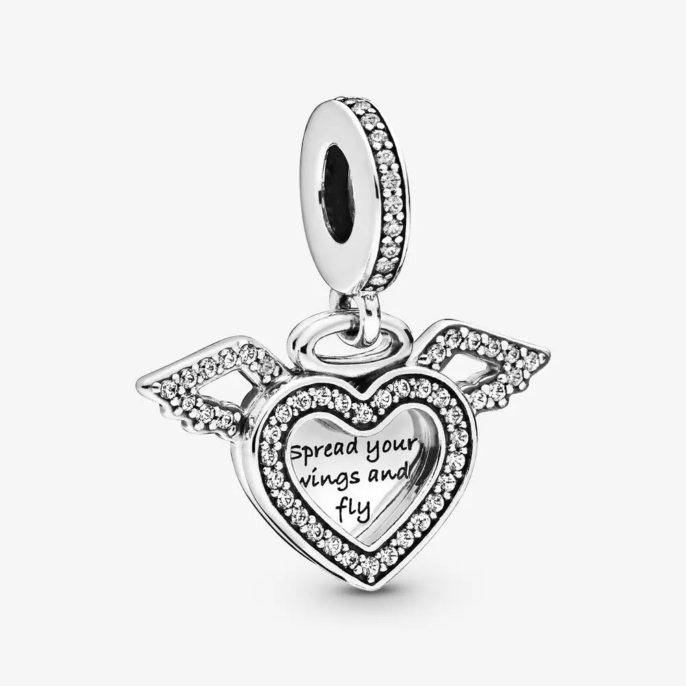 925 Sterling Silver I Love You To The Moon Back Heart Wing Charm Adjustable Bangle Jewelry Charm Bracelets