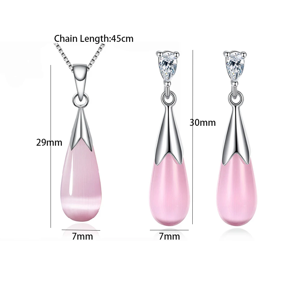 Style B Pink 925 пробы, серебряные ювелирные наборы, лунный камень, опал, капля воды, ожерелье+ серьги, бижутерия для женщин, подарок для девушек - Цвет камня: Style B Pink