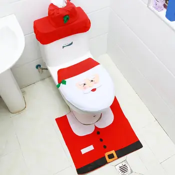 

3Pcs/Set Christmas Deer Bathroom Toilet Seat Tank Cover Cap Foot Mat Home Decor