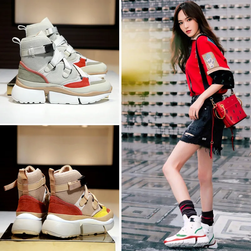 

Women's shoes new high top sports shoes leather boots thick soled casual shoes Korean single shoes