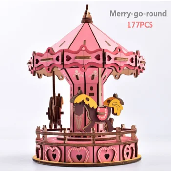 

3D Wooden Jigsaw Puzzle Educational Toy Merry-go-round DIY Laser Cutting Multicolour Wood Craft Amusement Park Kits Gift For Kid