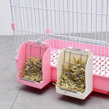 

1PC Pet Rabbit Grass Feeding Rack Chinchillas Spring Feeder Bowls Guinea Pig Straw Feeder Plastic Grass Hay Stand