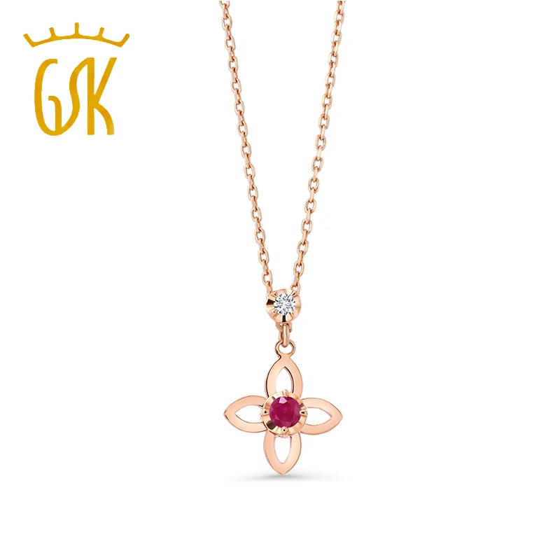 GemStoneKing 0,34 карат Классический круглый натуральный красный рубин г/ч лабораторный бриллиант 14 к розовое золото кулон ожерелье для женщин хорошее ювелирное изделие