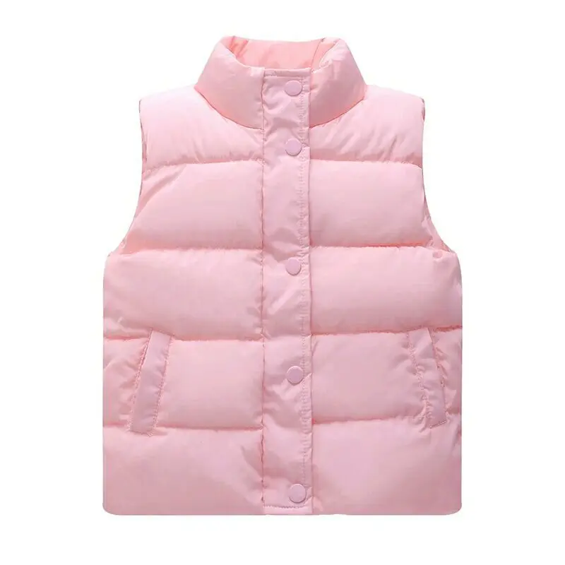 Autumn Winter Warm Baby Vest Children Down Cotton Jackets Thicken Waistcoat 3-8T Solid Color Baby Kids Clothes Stand Collar Coat