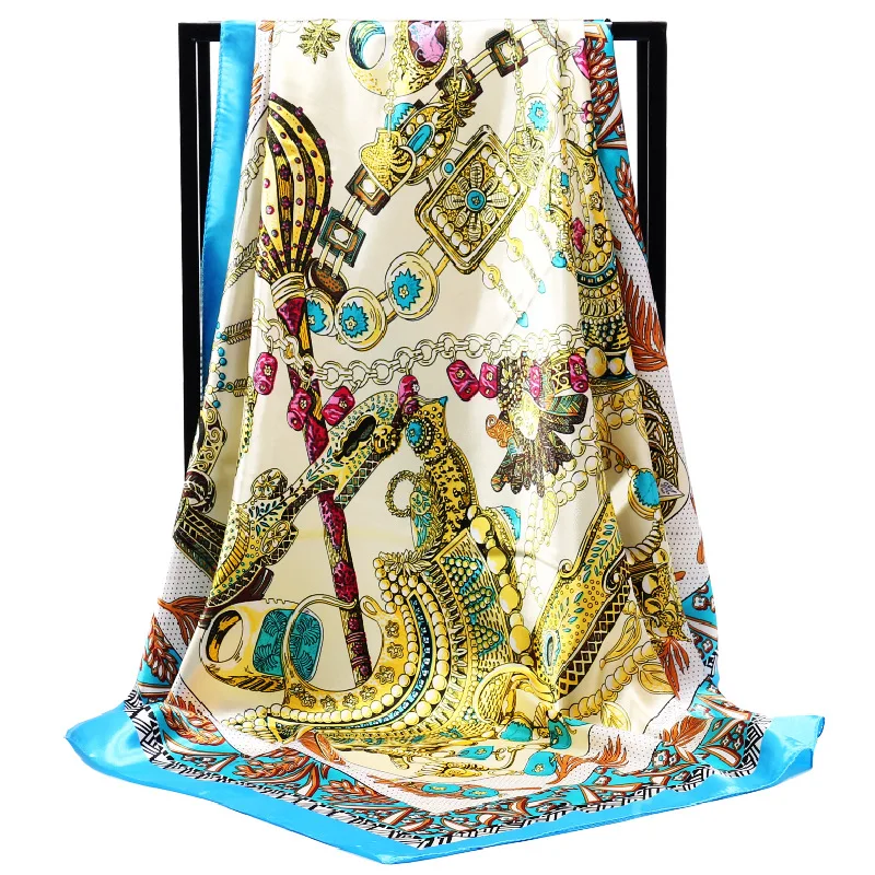 Frauen Frühling Sommer Platz Schal 90*90cm Satin Silk Schals Kopftuch Weiblich Foulard Strand Bandana Damen Halstuch Haar band – Detail 9