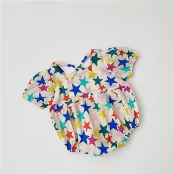 

2020 Summer Infants Clothes Stars Printed Puff Sleeve Newborn Baby Girls Bodysuits Korean Style Cute Toddlers Kids Jumpsuits