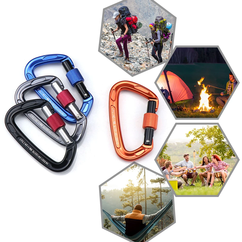 Carabiner with Screw Locking Gate 24KN Heavy Duty Carabiner Clips for Hammocks Camping Hiking Backpacking Climbing Equipment