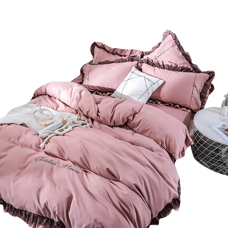 Light Pink 3/4 шт. King queen Размеры домашний текстиль Постельное белье Для мужчин Для женщин кровать пододеяльник наволочка лист хлопчатобумажная кружевная отделка Постельное белье - Цвет: Light Pink