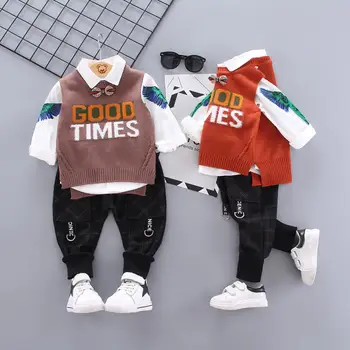 

Spring Autumn Children Gentelman Clothes Baby Boys Girls Striped Vest Shirt Pants 3Pcs/sets Kid Infant Casual Tracksuit 0-4 YEAR