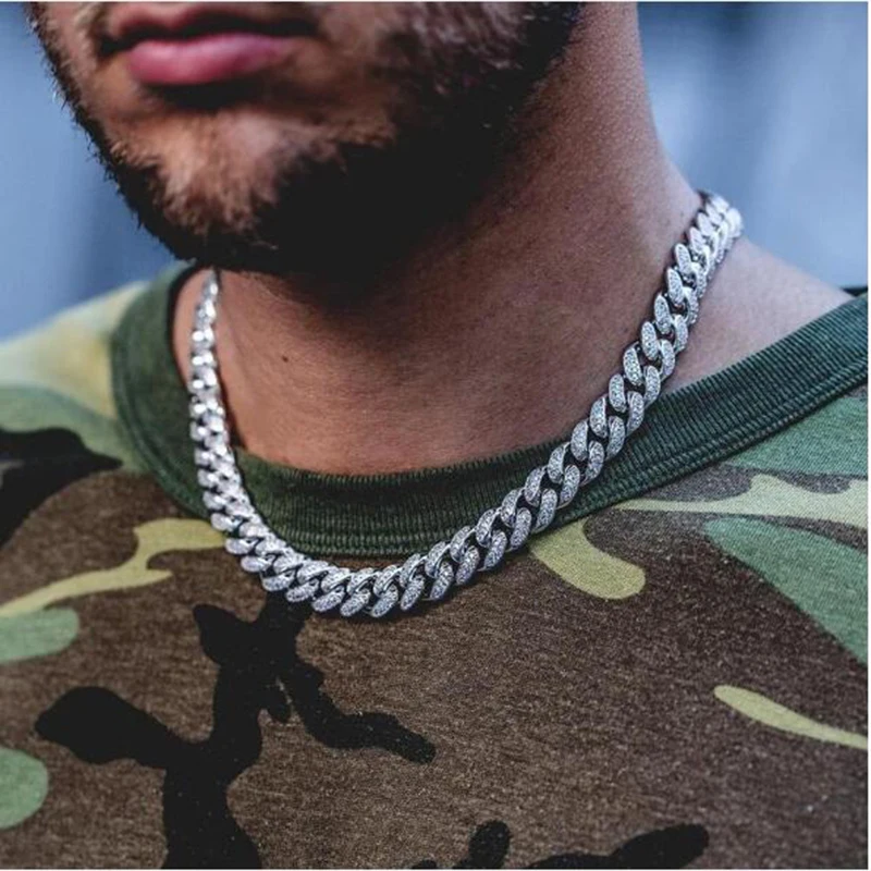 US7, 15 мм, кантри, кубинская цепь, золото, серебро, Bling Iced Out, проложенные стразы, CZ Rapper для мужчин, хип-хоп ювелирные изделия, 20-30 дюймов