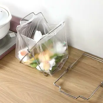 

Garbage Bag Hanger Stainless Steel Trash Bag Rack Folding Trash Can Holder Stand Foldable Trash Rubbish Organizer Rack Closet