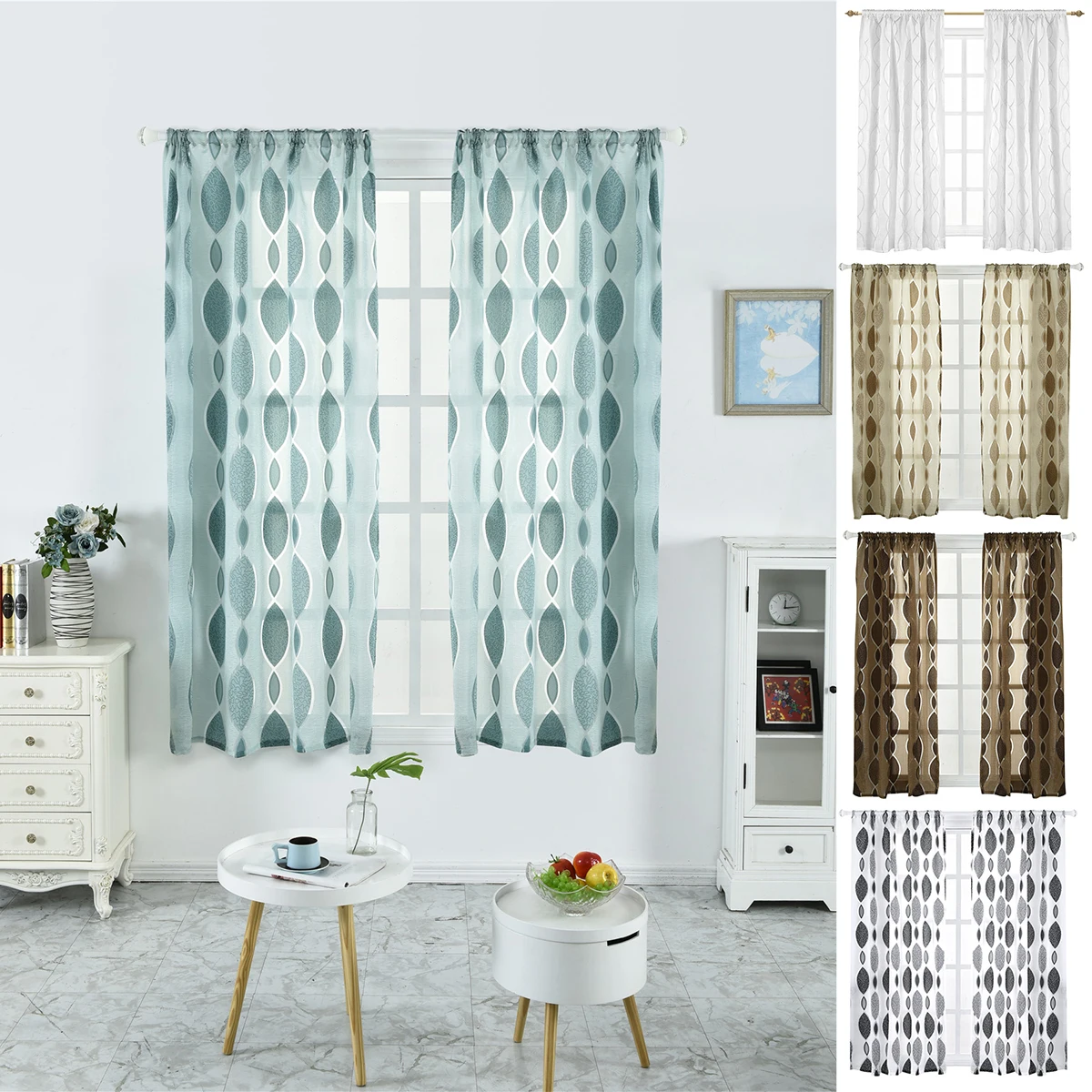 

Drap Cover Curtain Rod Pocket Heading Sheer Panel Seersucker Window Screening Valance Curtain Dots Kitchen Living Room Bedroom