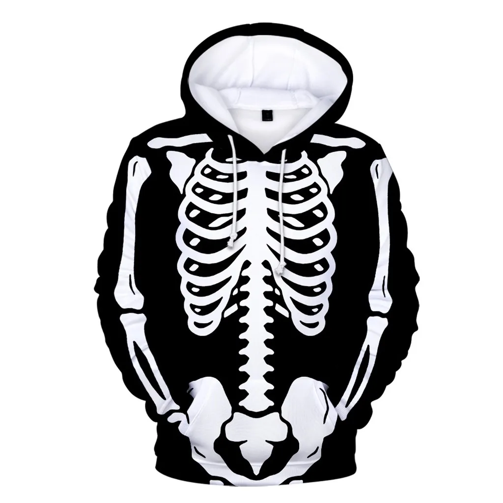 Мужская белая толстовка на Хэллоуин с принтом скелета, Повседневная Приталенная толстовка с длинными рукавами, топ, свитер, хип-хоп, толстовки для мужчин
