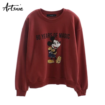 

Artsnie streetwear cartoon print women sweatshirt autumn o neck long sleeve casual hoodies drop shoulder winter sweatshirts