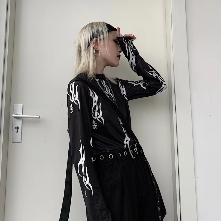 Женские футболки, топы, японские Kawaii, для девушек, Ulzzang, высокий воротник, длинный рукав, футболка, женская, Корейская, Harajuku, одежда для женщин