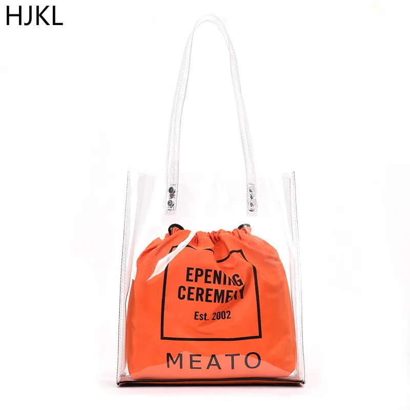 

HJKL Women's Handbag Shoulder Composite Bag High Quality PVC Large Capity Ladies Transparent Letter shopping Tote Famale Yellow
