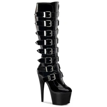 

Sexy Belt Buckle tong xue High Heel Super High Heels Boots Leather Solid Color Women's Boots