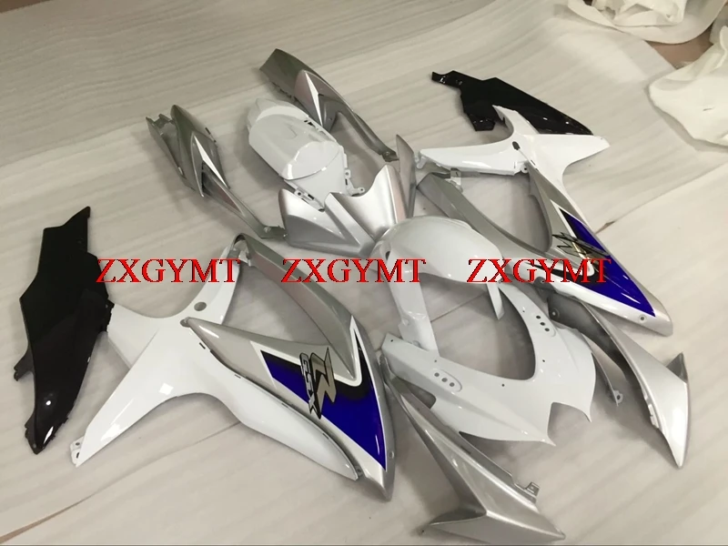 Пластик Обтекатели для GSXR 600 2008-2010 K8 Обтекатели для Suzuki GSXR750 08 09 белого и серебристого цвета из АБС-пластика обтекатель GSXR600 2009