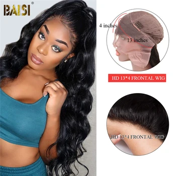 

BAISI Hair 13X4 HD Lace Wig Brazilian Body Wave Frontal Lace Wig with Pre Plucked Hairline 100% Human Hair wigs 200 density Wig