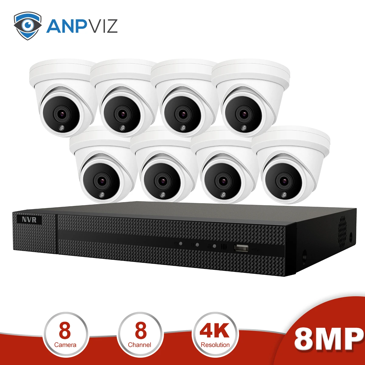 Anpviz 8CH 4K NVR 8MP купольная POE ip-камера для дома/улицы ONVIF H.265 системы безопасности комплект CCTV видеонаблюдения Комплекты NVR - Цвет: 8 White Cams Kit