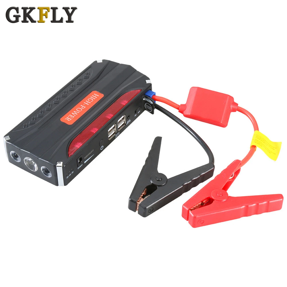 Price GKFLY Emergency Car Jump Starter 12V Portable Power Bank Battery Charger Booster Starting Cable Device Diesel petrol Auto LED
