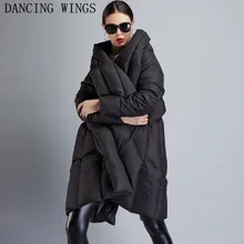 Зимние толстые теплые куртки из 90% белого утиного пуха, женские свободные парки с разрезом сзади, пальто-накидка