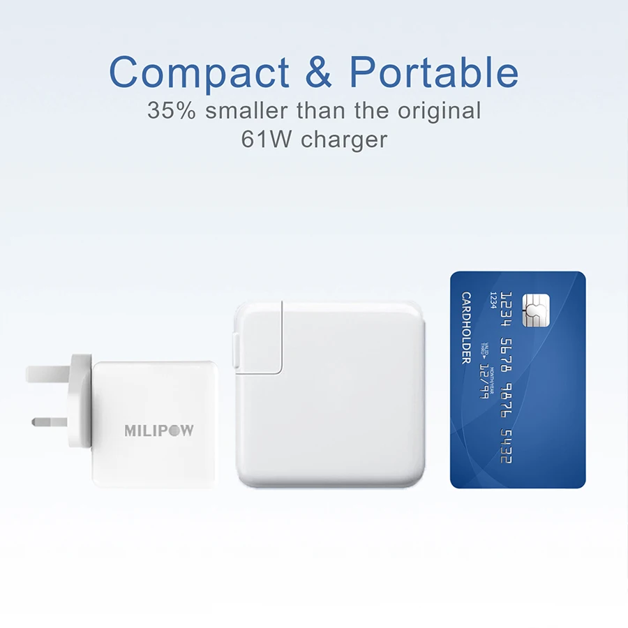Двойное зарядное устройство с USB A PD 65W GaN быстрая зарядка для Apple MacBook Pro/Air iPad Pro iPhone
