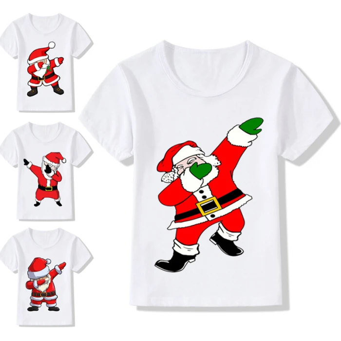 Детская футболка с короткими рукавами и круглым воротником с Санта-Клаусом, топ с рисунком на лето, SEC88