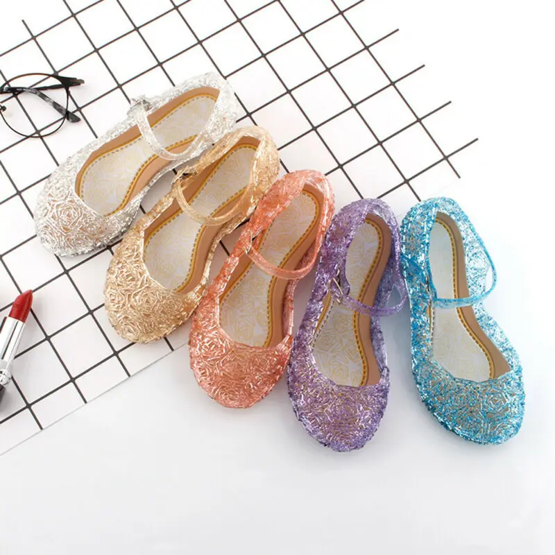 Kids Sandals Baby Girls Summer Crystal Frozen Princess Jelly High-Heeled Shoes