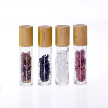

100pcs*10ml Eco friendly Essential Oil 10ml Natural Gemstones Roller Ball Bottles Transparent Glass With Bamboo Lid Caps,perfume