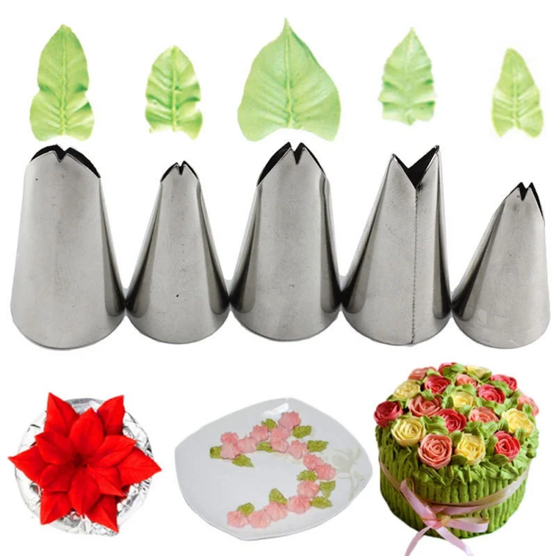 

5 Pieces Pastry Nozzles Icing Piping Tips Sets Stainless Steel Rose Cream Bakeware Cupcake Cake Pastry Dessert Decorator