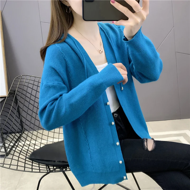 

Room 207833, row 1, No. 3 (top)] real shooting of solid color hemp flower hooded knitted cardigan 39