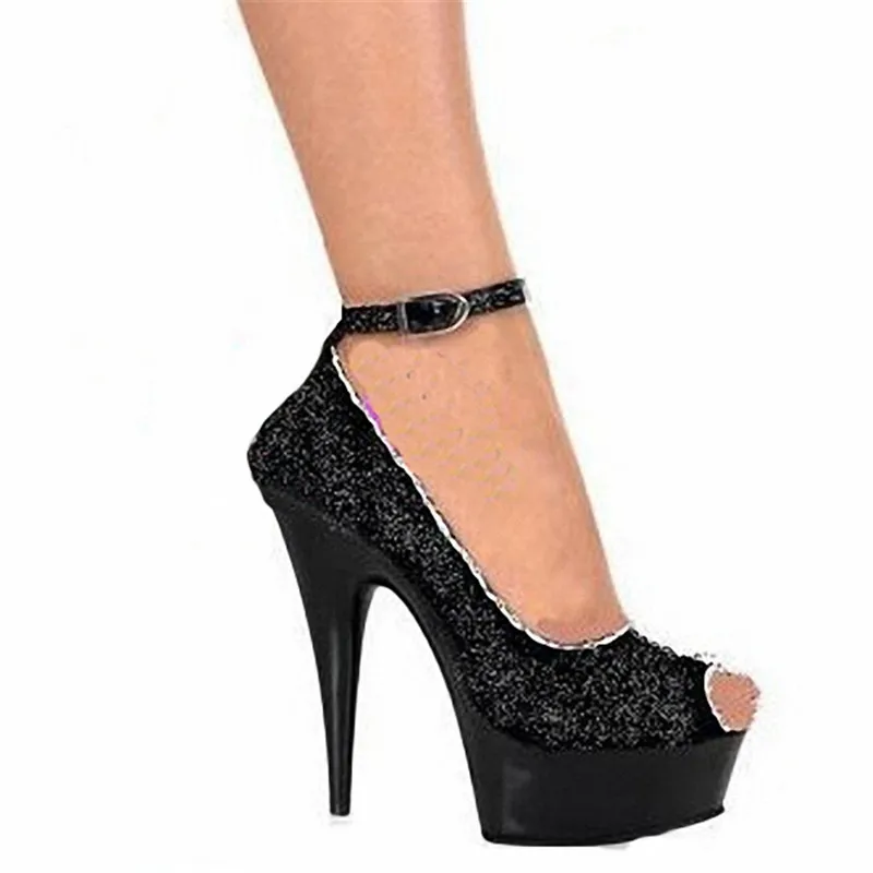 Sexy 15cm heels, sparkly material model stage shoes, party pole dancing show, dance shoes