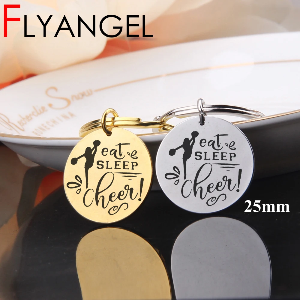 Брелок FLYANGEL с гравировкой Eat sleep Cheer Enjoy Life, ювелирный брелок для Чирлидера, подарки из нержавеющей стали